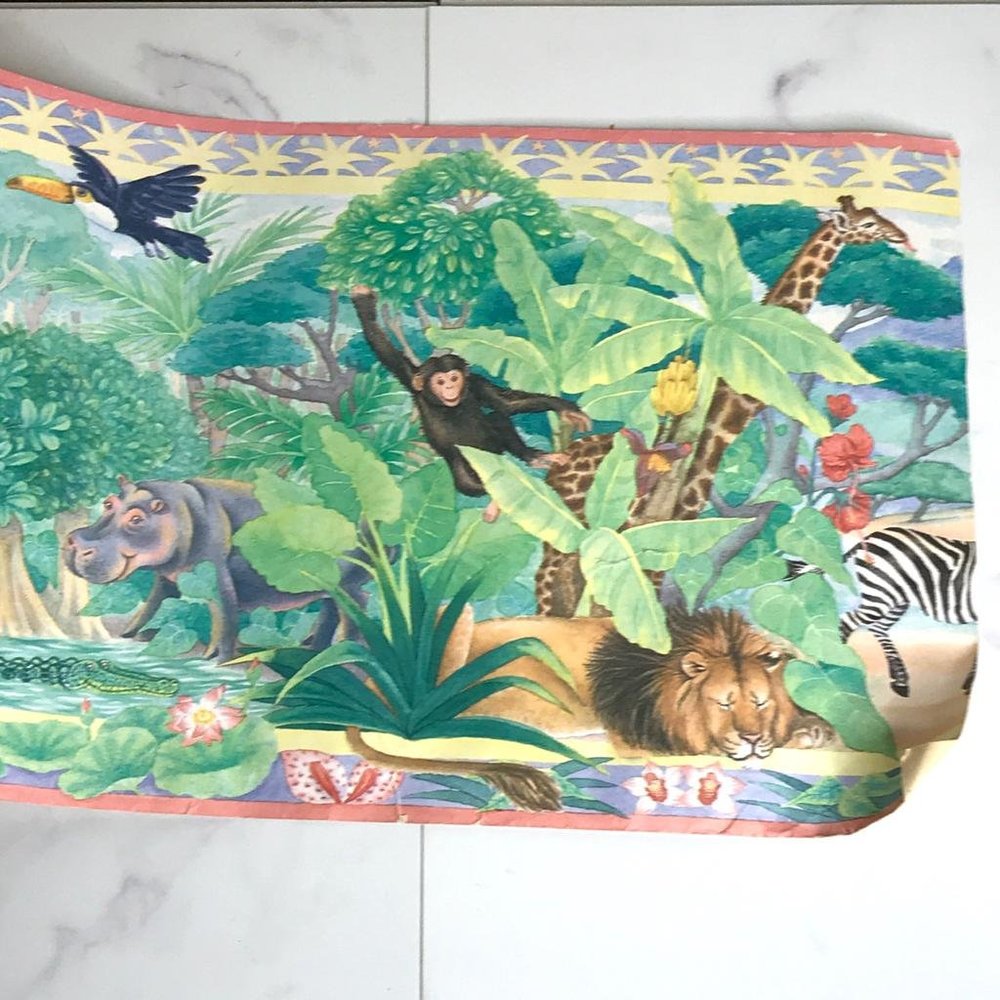 Vintage 90s Jungle Print Nursery Wallpaper Border